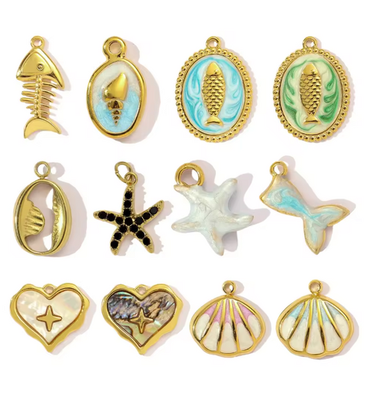 3pcs/Lot Stainless Steel Fish Bone Mermaid Tail Bracelet DIY Charms Women Shell Crab Conch Necklace Pendant Heart Love Jewelry