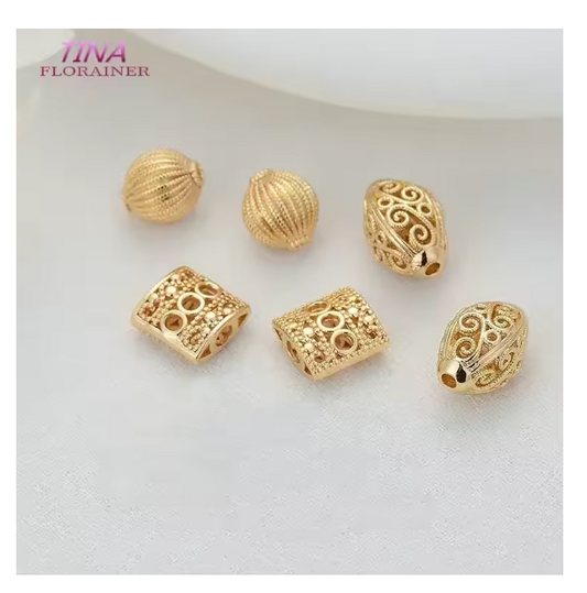 6PCS 14K Gold Color Plated Brass Spacer Beads Bracelet Beads High Quality Diy Jewelry Accessories